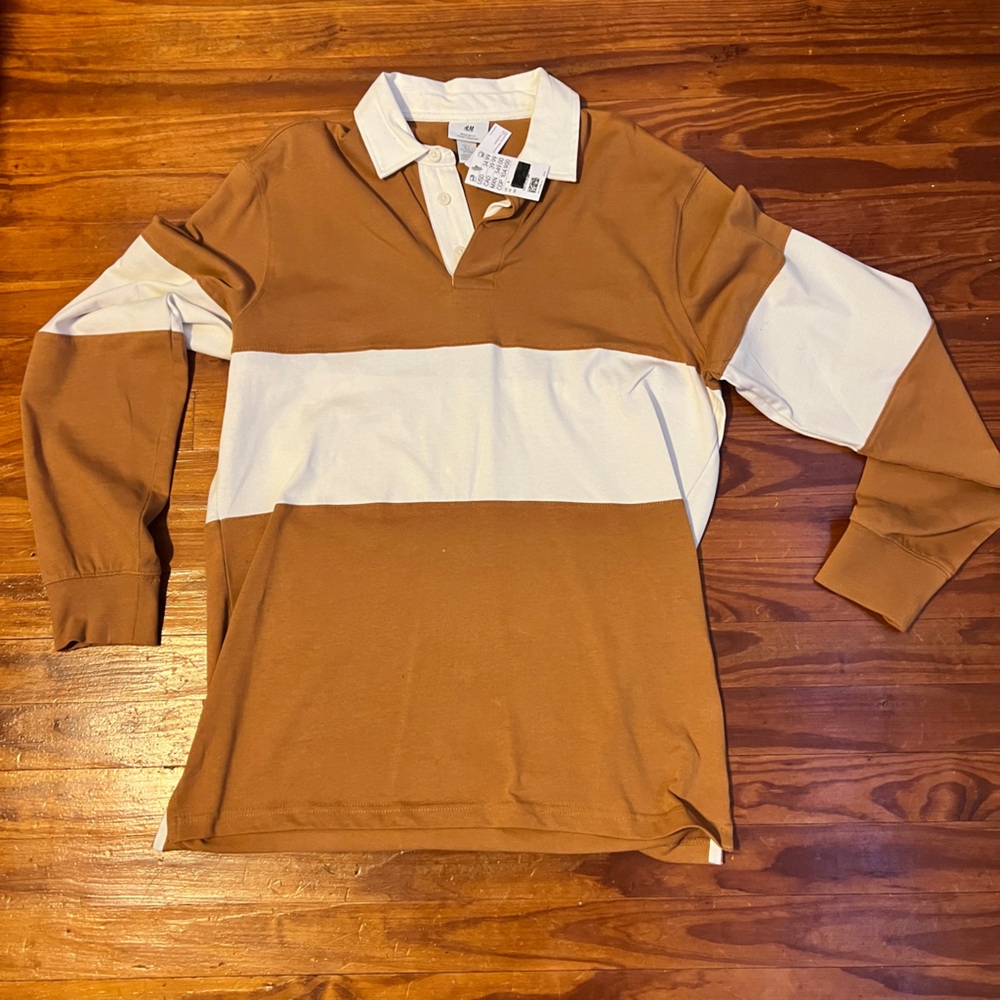 H&M White & Brown Rugby Shirt
